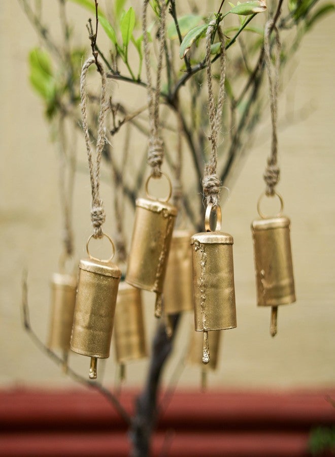 DULI مجموعة DULI من 10 أجراس صغيرة ريفية - أجراس نحاسية عتيقة معلقة للديكور والحرف اليدوية (بيع بالجملة)، فن جداري، ديكور ديوالي، أجراس معلقة لتزيين المنزل (عبوة من 10 أجراس بطول 3 بوصات) - Image 5